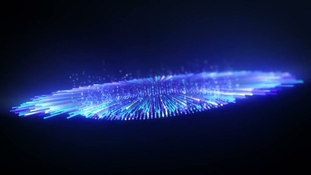 A disc of electric blue and violet light filaments radiating in a dark void, from the Avalon Studio brand film