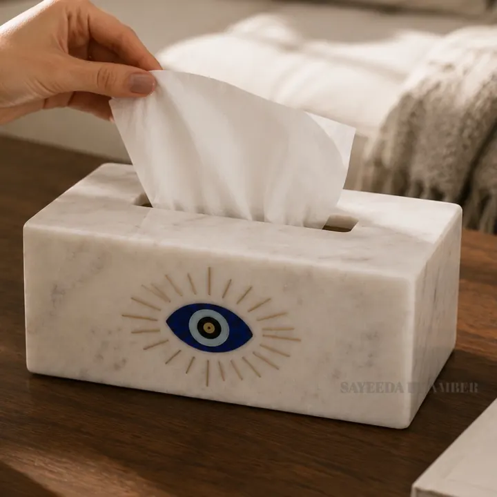 Marble Evil Eye Tissue Box